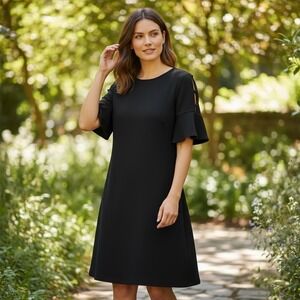 C'est Nous by Shoshanna Black Dress Bell Sleeve Button Shoulder‎ Detail Size XS